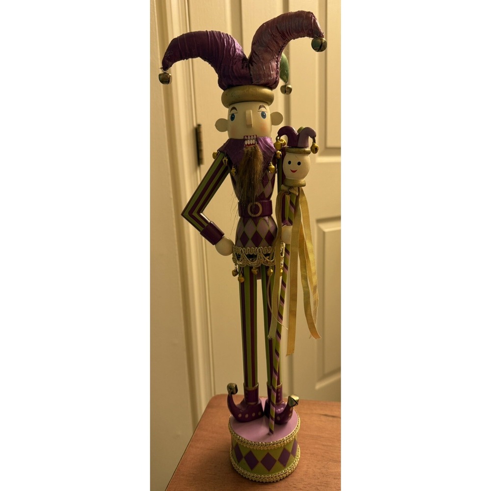 Rare Beautiful Mardi Gras Jester With Mini Jester Nutcracker 18"